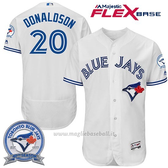 Maglia Baseball Uomo Toronto Blue Jays Josh Donaldson 20 Bianco Flex Base 40 Anniversario